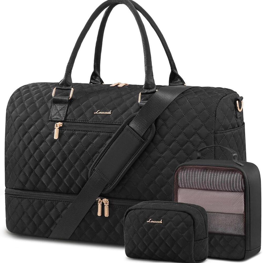 Travel Duffle Bag for Women, Weekender Overnight Bag with Shoe Compartment, Carr